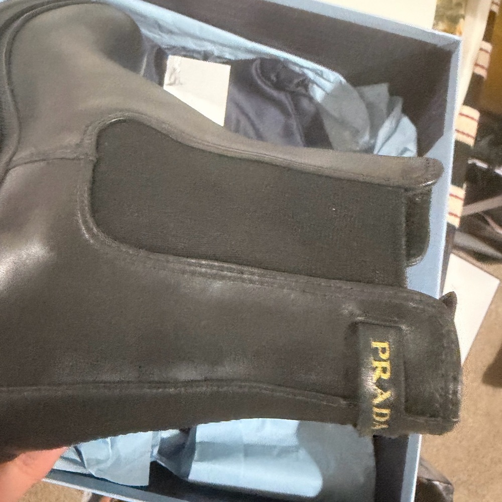 Prada Black Leather Lug-Sole Chelsea Boot with Block Heel - Picture 2 of 5